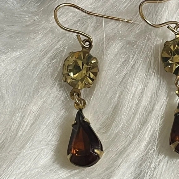 14K GF Smoky Topaz Quartz Citrine Earrings - Picture 3 of 4